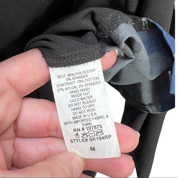 SUN KIM/Comfy USA Side Snap Asymmetrical L/S Black Blue & Gray Camo Tunic Sz Md - Picture 5 of 6